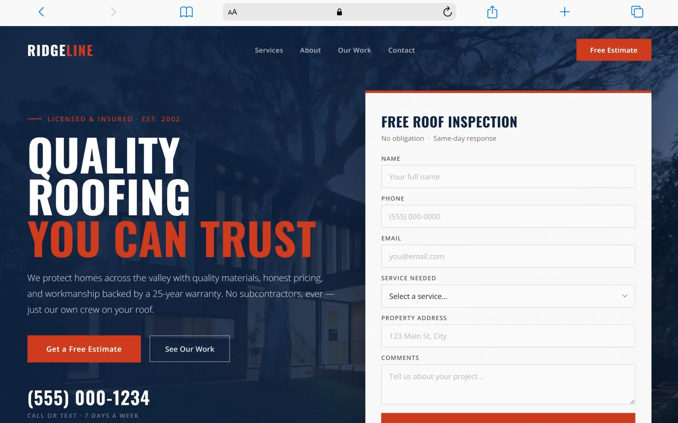 Roofing Company website